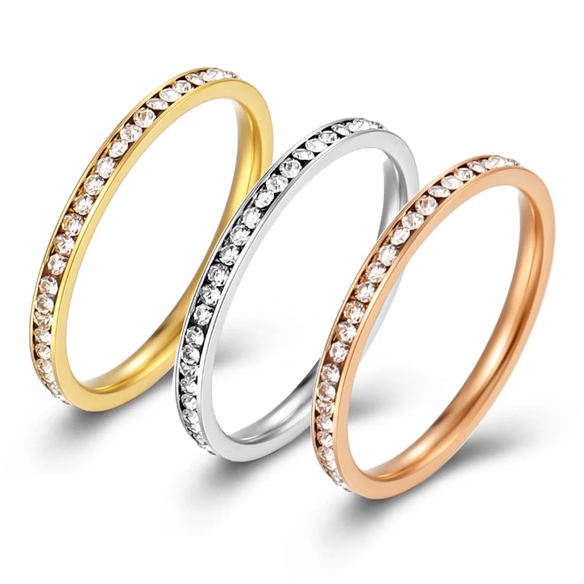 Luxury Designs Full Cubic Zirconia Rotating Rings for Women High Quality Stainless Steel Waterproof Jewelry 2025 Wedding Rings Qme