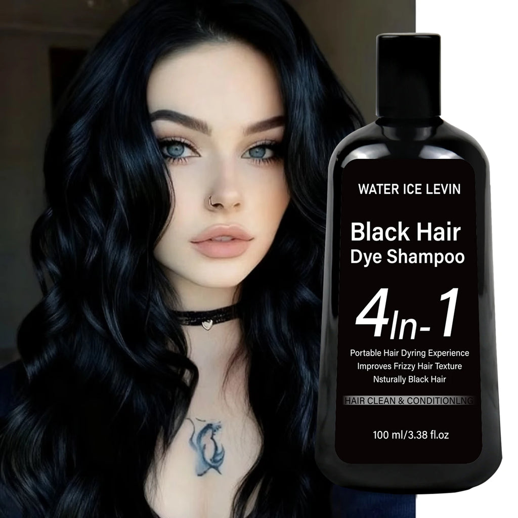 Water Ice Levin Natural Black Hair Dye Shampoo 100ml Ginger Ginseng Plant Extract Mild Coloring Smooth Dry Frizzy Hair Qme