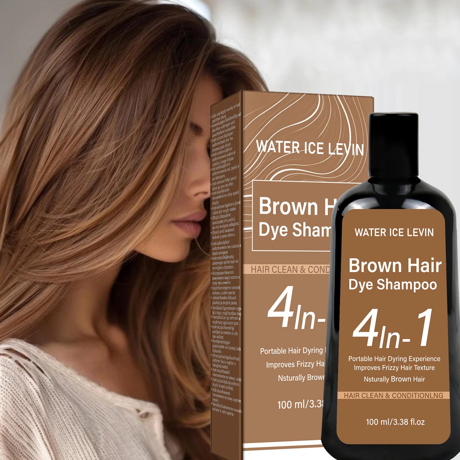 Water Ice Levin Natural Brown Hair Dye Shampoo 100ml Ginger Ginseng Oil Mild Coloring Smooth Frizzy Hair Care Qme