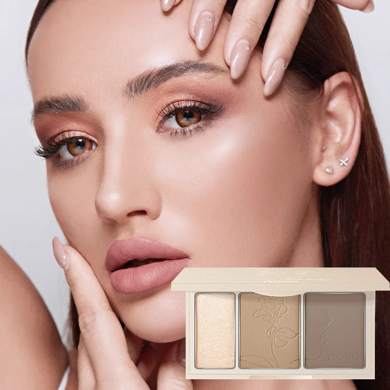 3-In-1 Contouring Powder - Easy To Blend, Highlight And Contour Palette, Ultra-Fine And Long-Lasting, Complexion-Enhancing Shade Qme