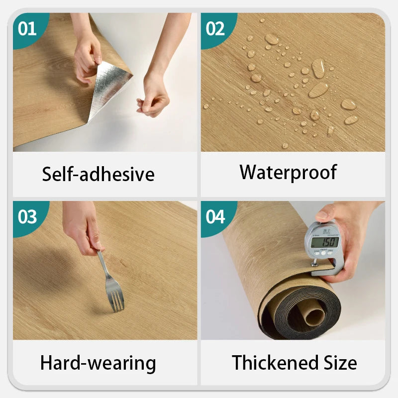 40CM Thickened Wood Grain Self adhesive Floor and Wall Sticker Background Wall Decoration for Bedroom Kitchen Living Room Qme