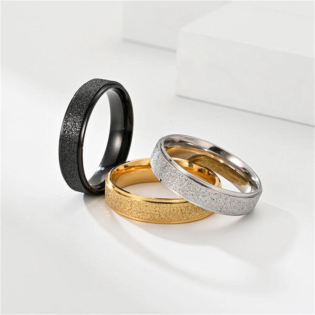 Cool 6MM Anxiety Relief Spinner Ring for Women and Man Stainless Steel Sand Blast Glitter Finish Gold Color Fidget Ring Band Qme