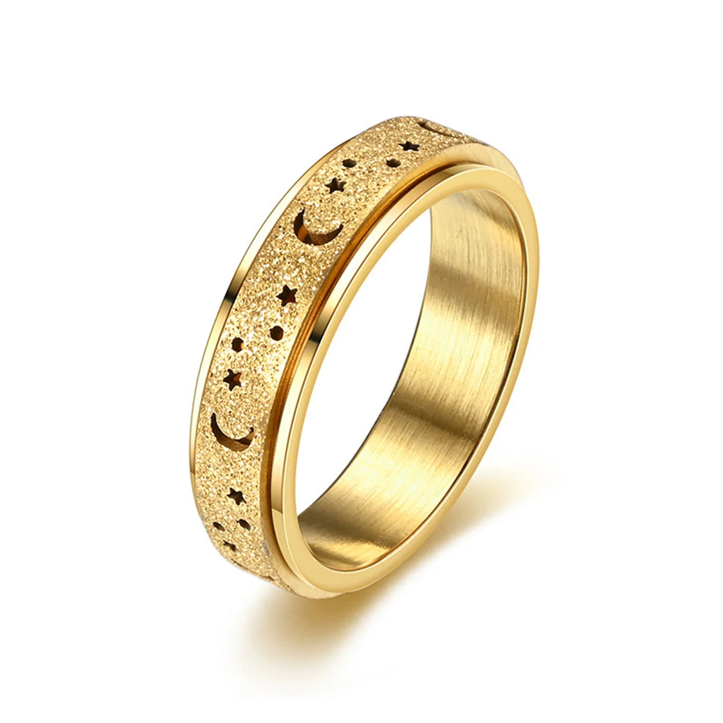Frosted Stainless Steel Moon And Star Fidget Rings For Men Anti Stress And Anxiety Rotating Ring Fidget Metal Spinner Anillos Qme