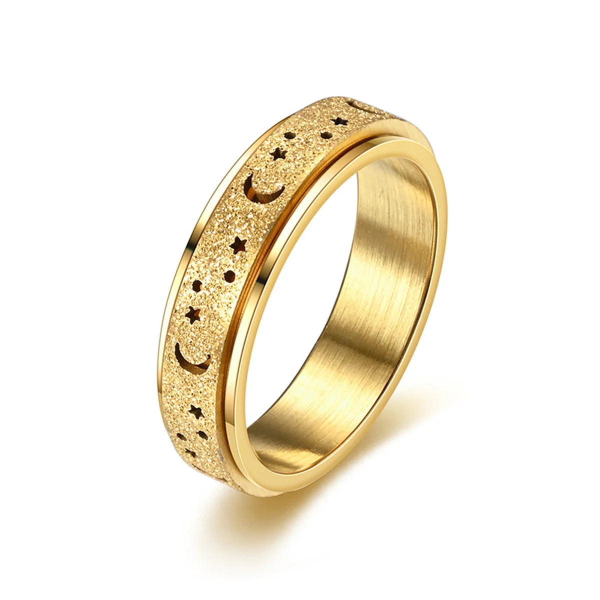 Frosted Stainless Steel Moon And Star Fidget Rings For Men Anti Stress And Anxiety Rotating Ring Fidget Metal Spinner Anillos Qme