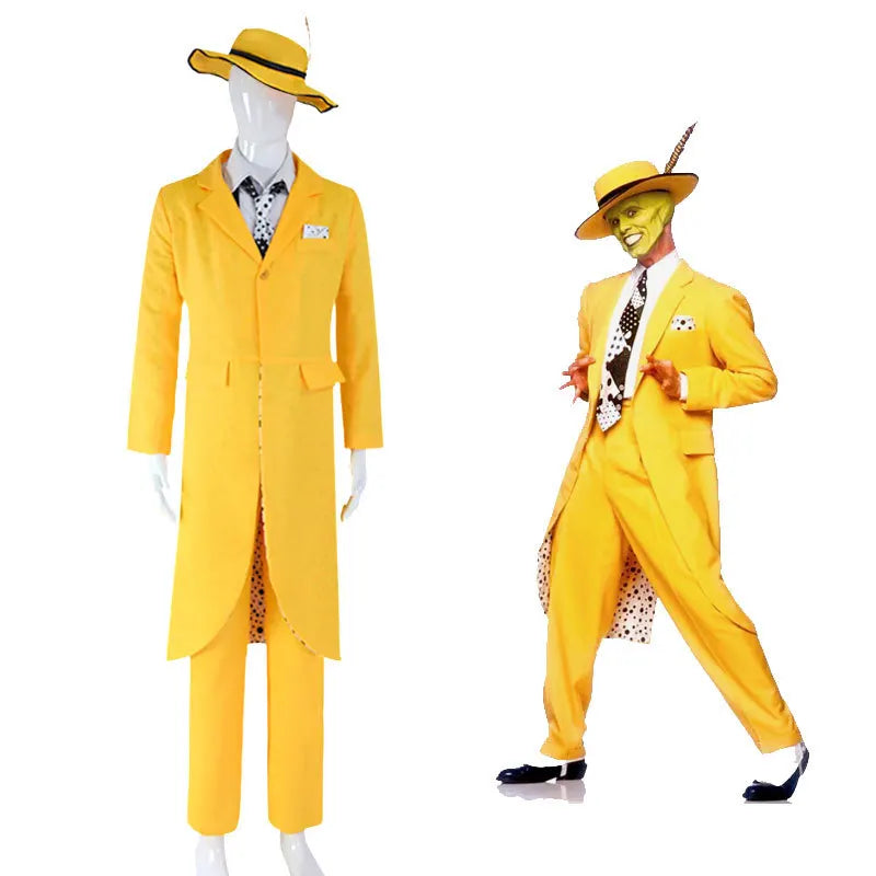 P-Jsmen The Mask Jim Carrey Cosplay Costume Adult Men Yellow Suit Uniform Outfits praty Halloween Carnival Costumes Qme