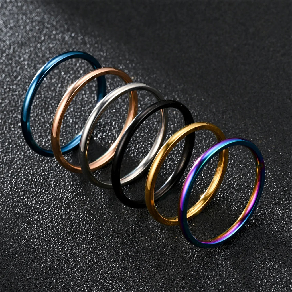 2/3/4mm Thin Stackable Ring Exquisite Stainless Steel Plain Band Knuckle Midi Ring Women Girl Size 5-13 Simple Punk Korean Decor Qme