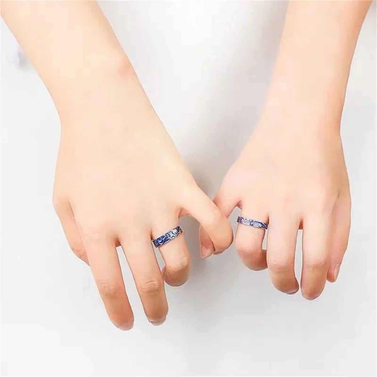 Romantic Star Moon Couple Rings Blue Starry Night Rings For Women Man Lovers Promise Engagement Wedding Ring Art Jewelry Girl Qme