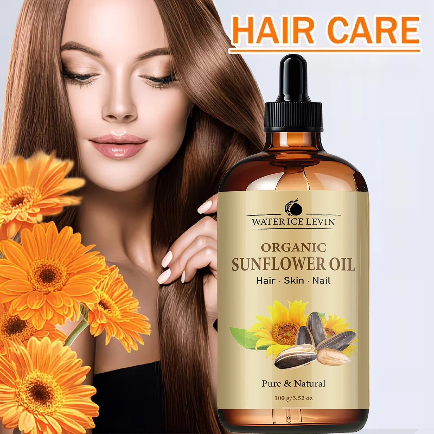 Water Ice Levin Organic Sunflower Multi Use Oil 100g For Hair Skin Nails Hydrating Nourishing Natural Plant Care Oil Qme