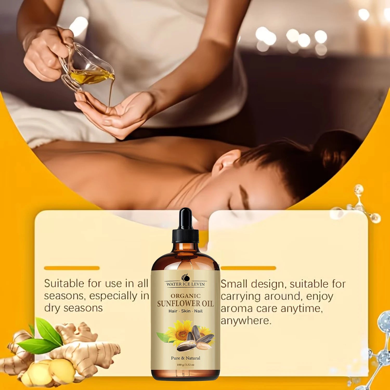Water Ice Levin Organic Sunflower Multi Use Oil 100g For Hair Skin Nails Hydrating Nourishing Natural Plant Care Oil Qme