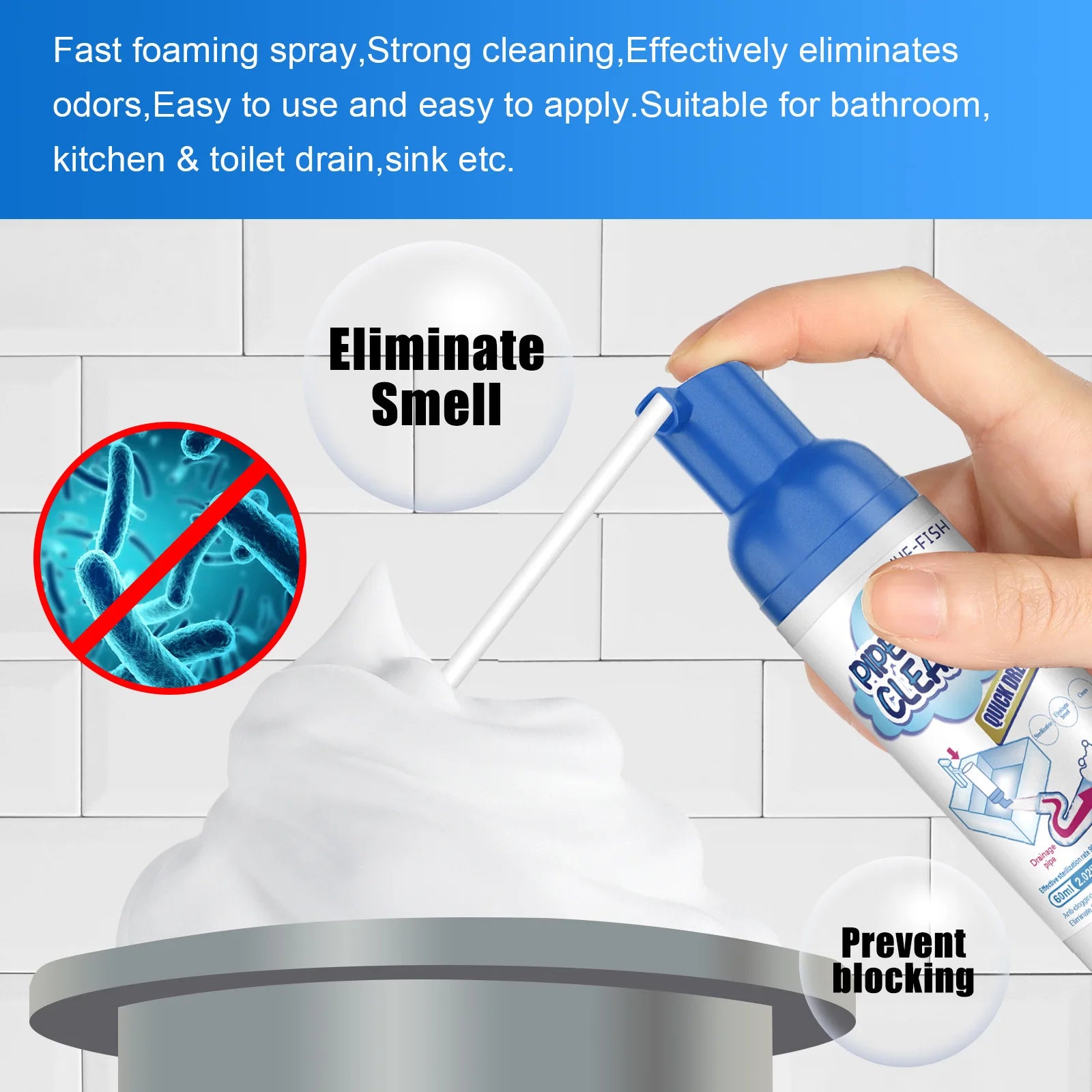 Drain Foam Cleaner Clog Remover Pipe Pool Sewer Cleaning Sink Drain Cleaner Deodorant Household Sink Toilet Cleaning Foam Spray Qme