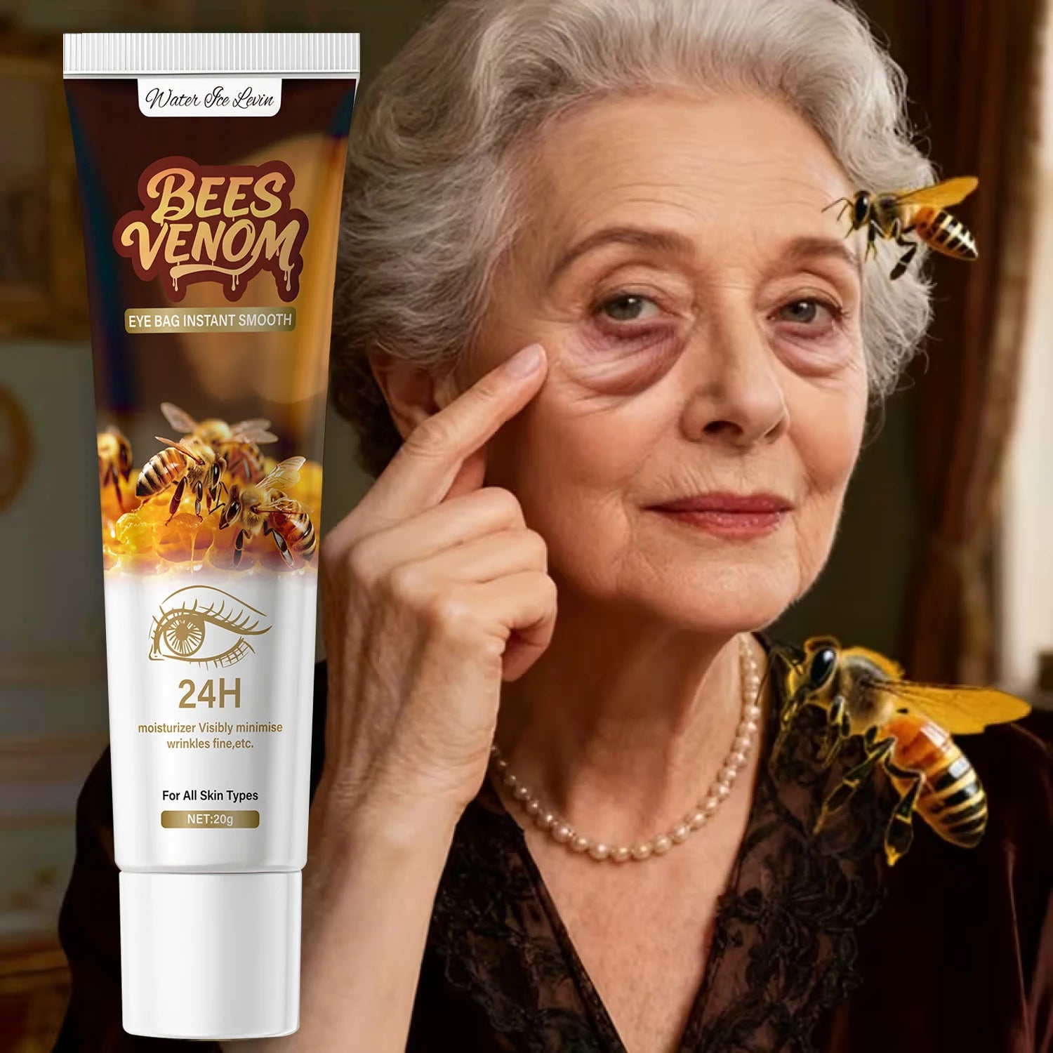 Firming Bee Venom Eye Cream for Under Eye Bags & Dark Circles,Moisturizer with Hyaluronic Acid & Collagen, All Skin Types Qme