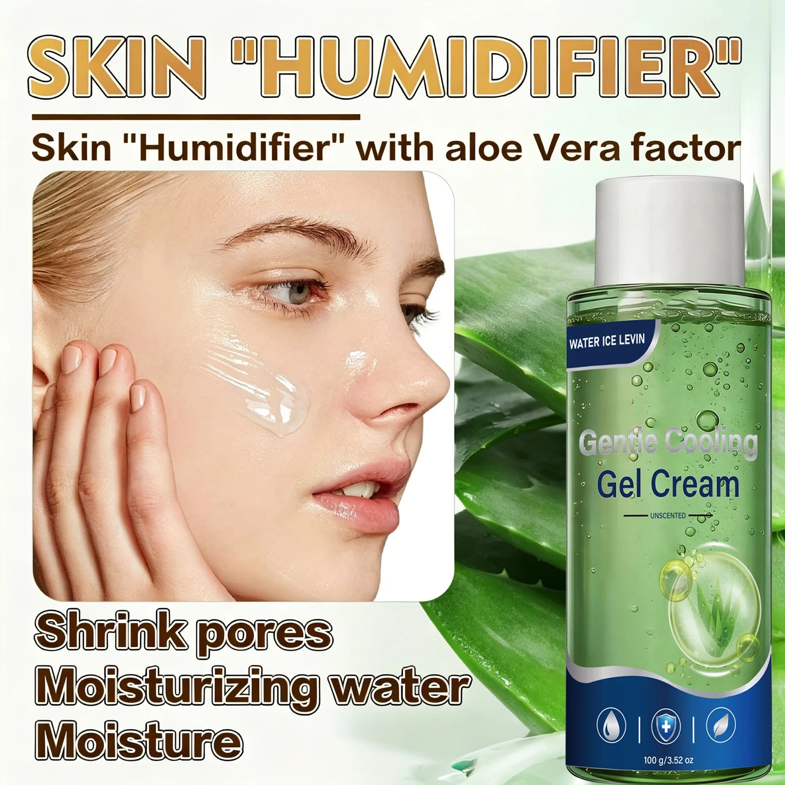Water Ice Levin Unscented Gentle Cooling Facial Gel Cream 100g Aloe Collagen HA Hydrating Firming Soothing Face Skin Care Qme