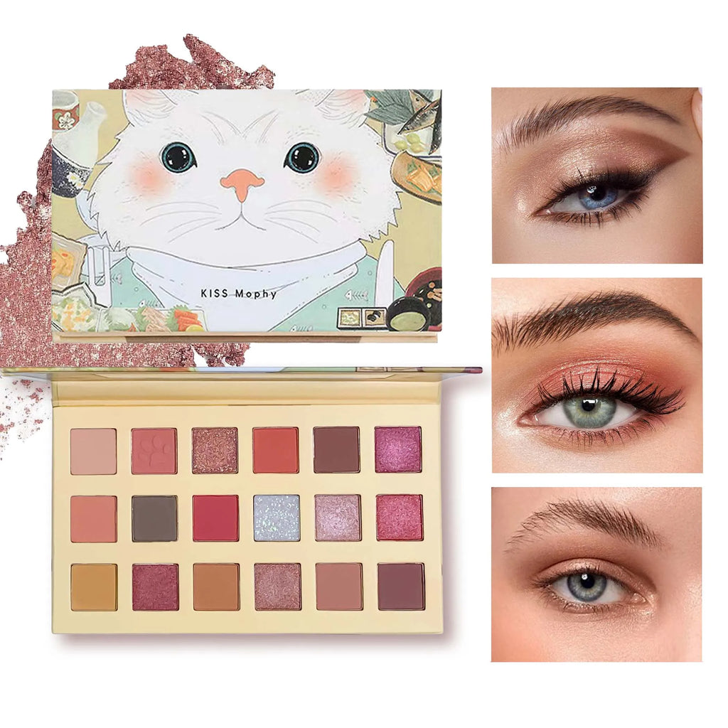 18-Color Cat Eyeshadow Palette Affordable Pearlescent Matte Designed Qme