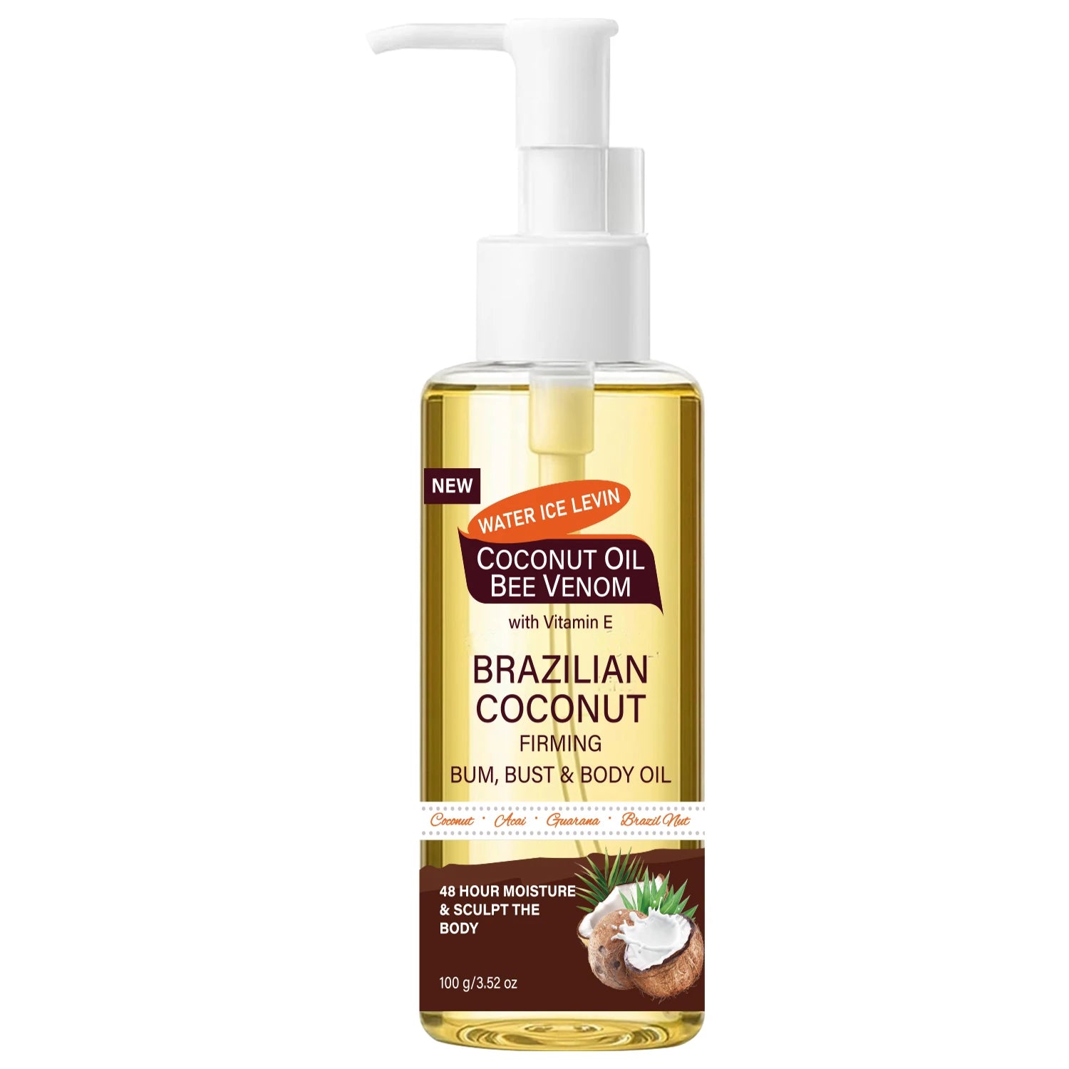 Brazilian Coconut Firming Body Oil, 48H Moisture & Sculpting with Acai, Guarana & Hyaluronic Acid for Bum & Bust Qme YELLOW 100g