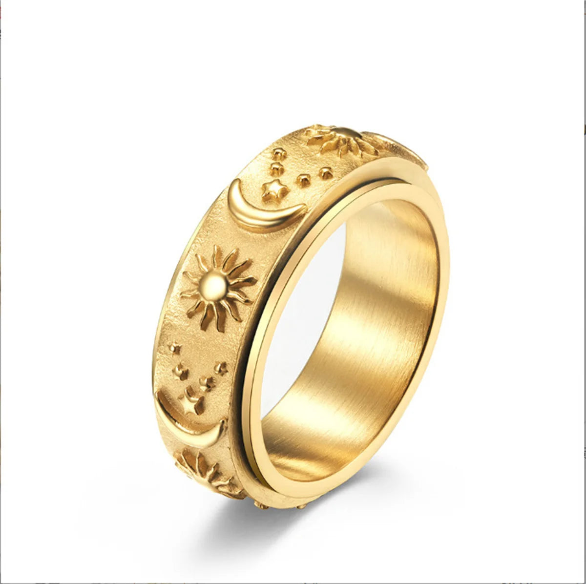 Bohemia Spinning Anxiety Relaxing Ring with Star and Moon for Women Stainless Steel Rotate Freely Fidget Spinner Rings Jewelry Qme jin 7
