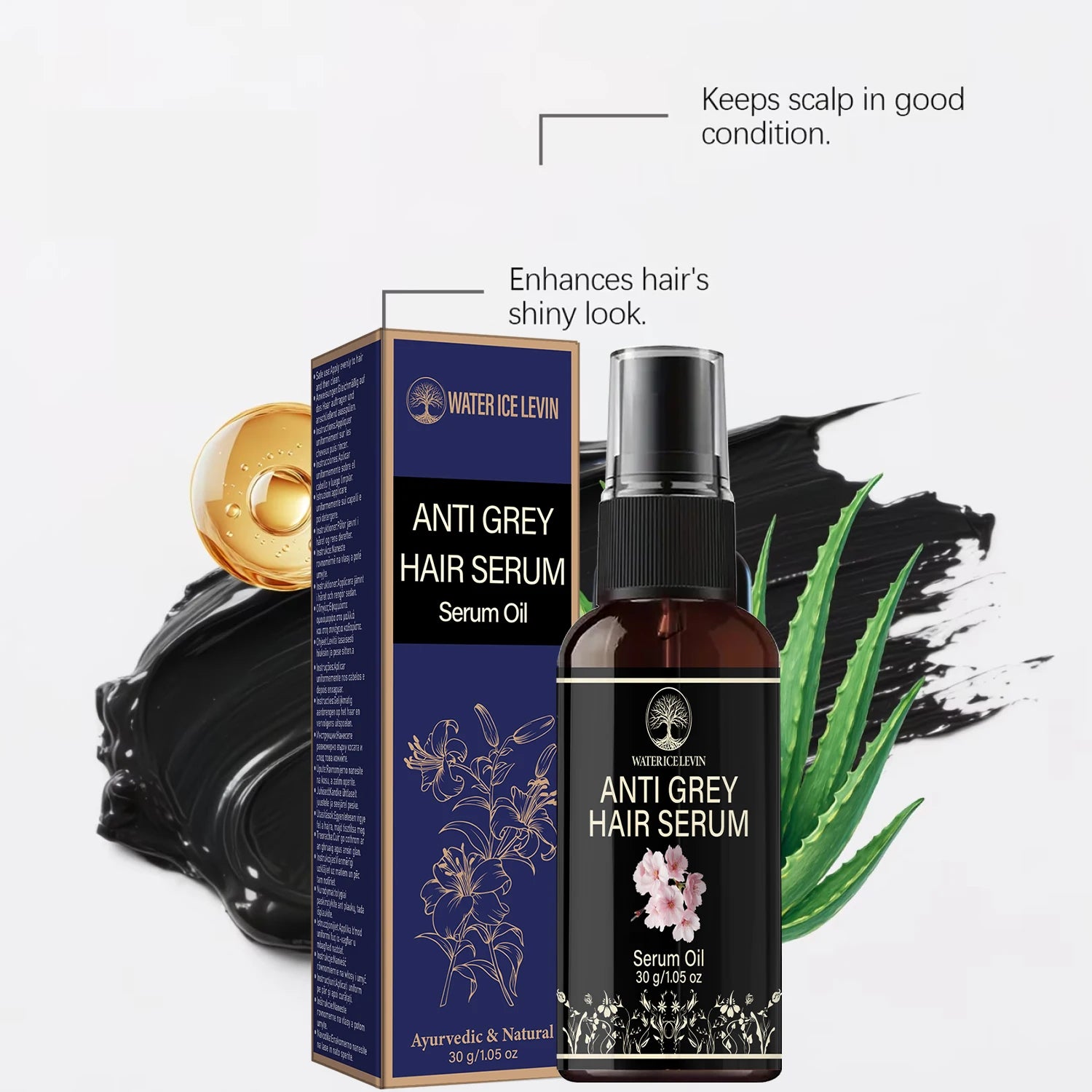 Water Ice Levin Natural Herbal Hair Care Serum Oil 30g Caffeine Collagen HA Nourish Scalp Smooth Dry Hair Root Care Essence Qme