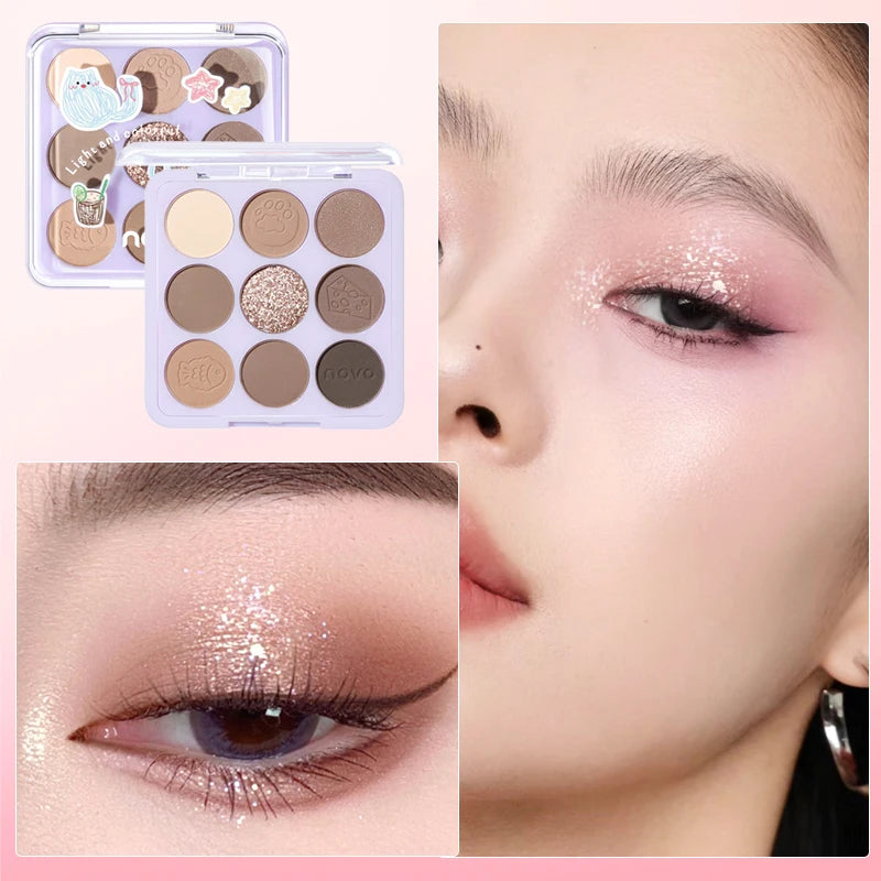 9-Color Eyeshadow Palette - Matte & Shimmer Finish,Water And Sweat Resistant, Long-Lasting Wear, Blendable, Highlight And Blush Qme