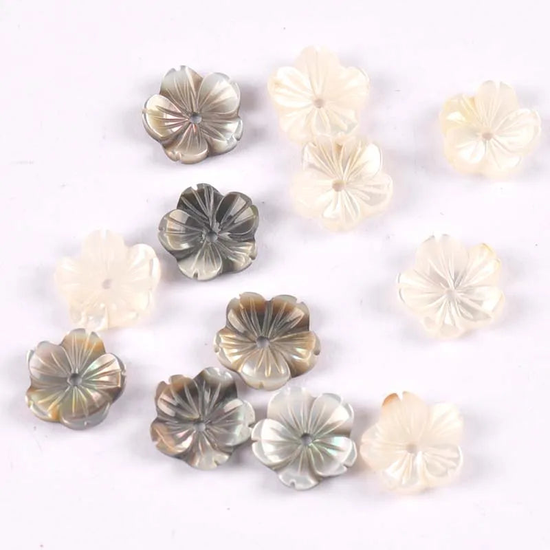 5pcs Beige/Grey Flower Texture Curved Natural Mother Of Pearl Shell Beads For Jewelry Making Earring Diy Accessories 10mm tr0388 Qme