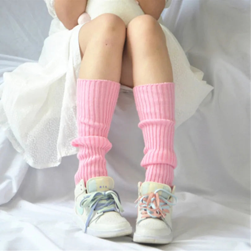 Women Leg Warmers Knee Stockings Leggings Warm Boots Leg Punk Solid Black Cool Knit Long Sock Japan Anime JK Girl Loose Socks Qme Pink length-40cm