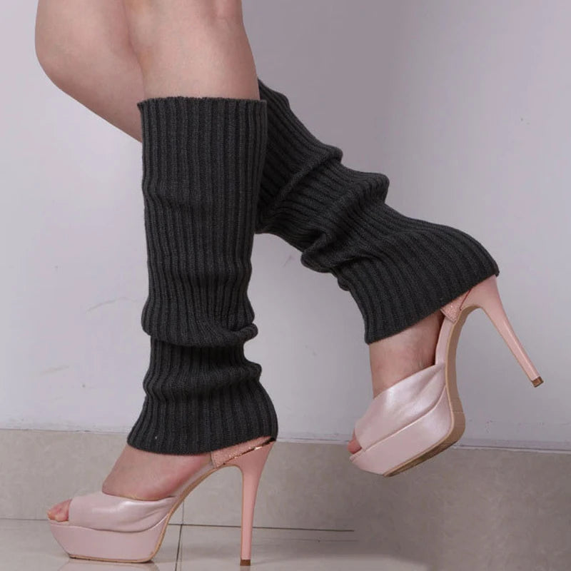 Women Knit Winter Leg Warmers Loose Style Lady Boot Knee Stockings Leggings Warm Boots Leg Punk Solid Black Cool Knit Long Socks Qme Dark Grey Length -40cm