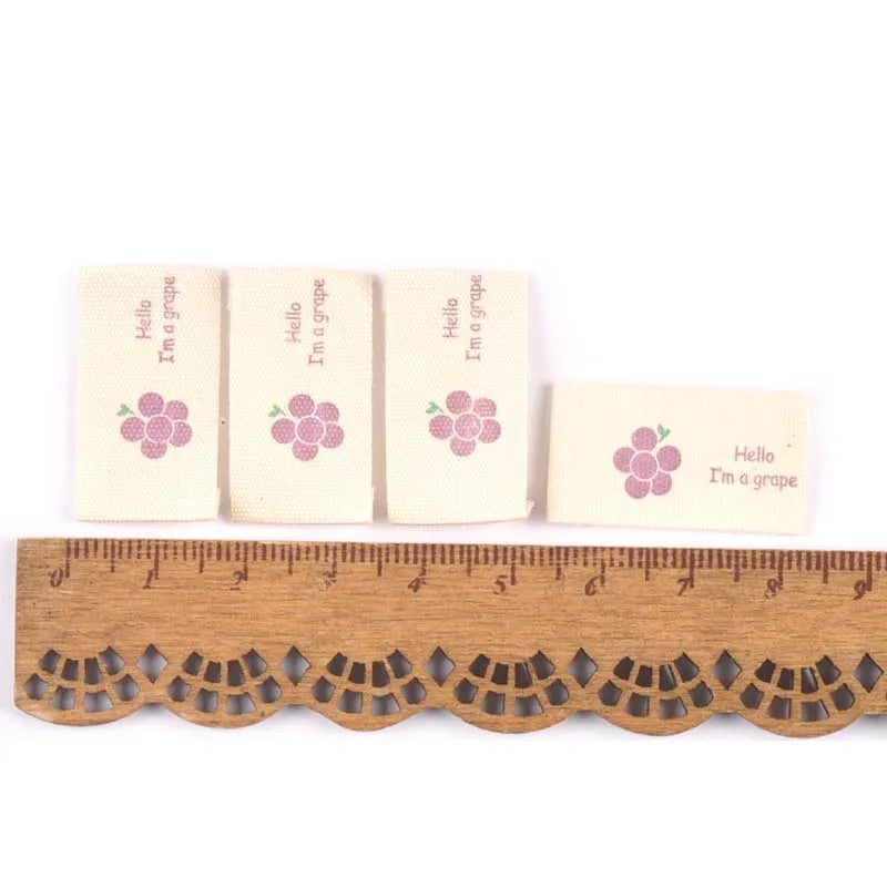 50Pcs Fruits Printed Cherry/Grape/Strawberry Labels Sewing Accessories Washable Care Bags Clothes Handmade Crafts Garment Tags Qme 1