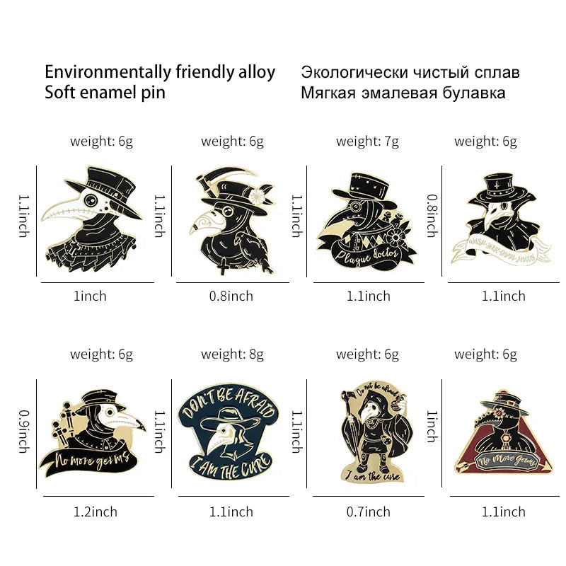 Punk Plague Doctor Enamel Lapel Pins Gothic Brooches Badges Black Death Fashion Pins Gifts for Nurse Friends Jewelry Wholesale Qme