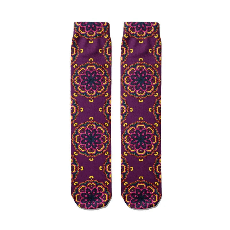 Creative Abstract 3D Mandala Socks Funny Kawaii Woman Cotton Unisex Qme style8 One Size China Mainland