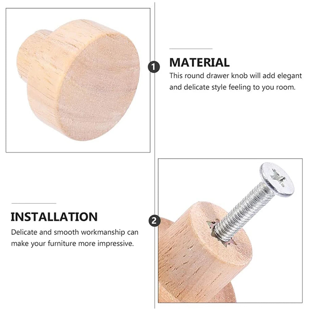 1 Pcs Cabinet Door Wood Knobs Pulls Wardrobe Cupboards Drawer Round Pulls Kitchen Closet Dressing Table Wooden Furniture Handles Qme