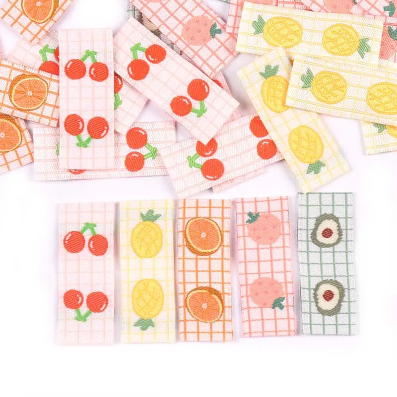 50Pcs Fruits Embroidery Cherry/Avocado Labels For Sewing Accessories Washable Care Bags Clothes Handmade Crafts Garment Tags Qme