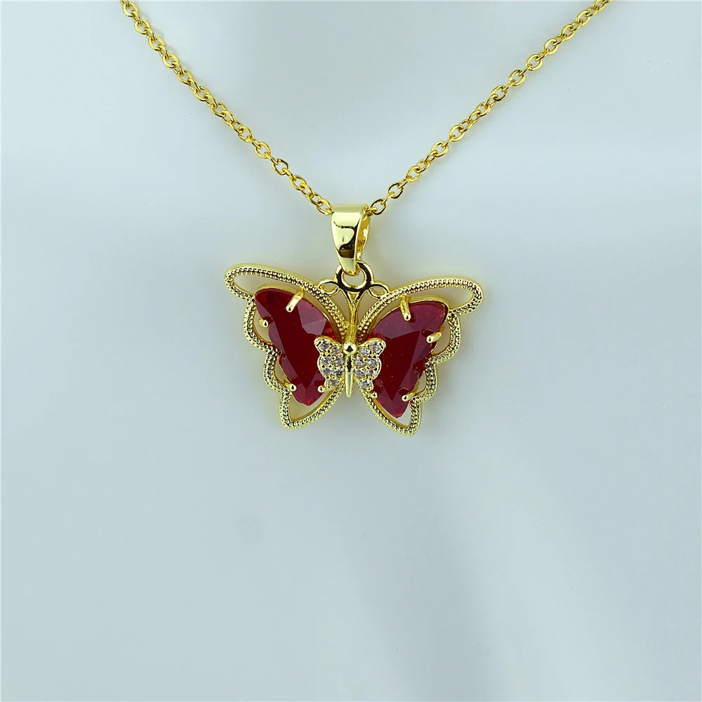 New Fashion Sweet Women Girl Heart Crystal Butterfly Pendant Necklace Jewelry Elegant Charm Jewelry Gifts Accessories Wholesale Qme 8