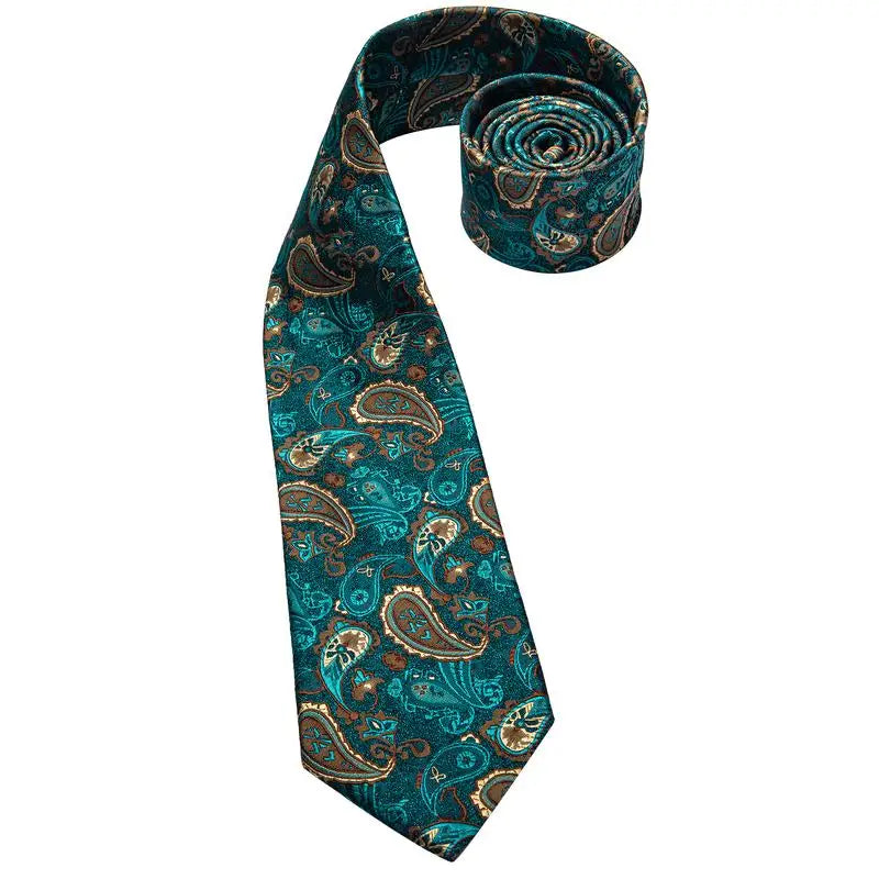 Hi-tie Luxury Box Classic Paisley Teal Green Necktie Gentle Men's Tie Qme