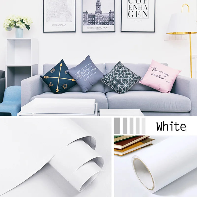 2023 Width Peel Stick Wallpaper Solid Contact Paper Self-adhesive Qme White 5mx55cm