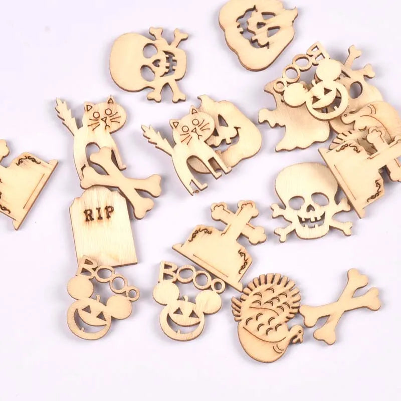 50Pcs Halloween Skull/pumpkin Wood Slices DIY Crafts Supplies Wooden Embellishments Handmade Scrapbooking Party Home Decor m2717 Qme