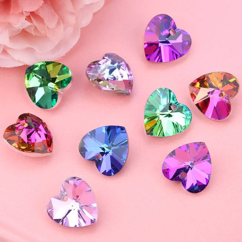 14mm Mixed Color Heart Shape Pendant Glass Beads Gems Starfish butterfly charms for Women Jewelry Making Earring Necklace DIY Qme