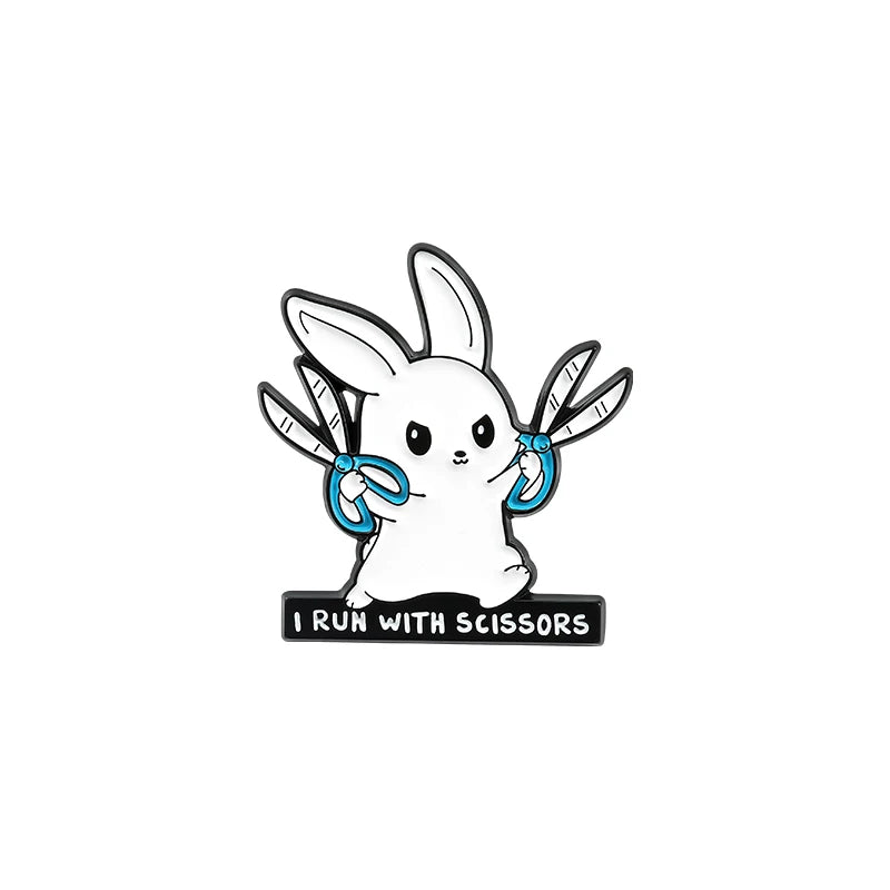 Cat Metal Brooches Kitty Dagger Scissors Book Badges Hat Bag Backpack Accessories Jewelry Bunny Rabbits Enamel Lapel Pins Qme 5