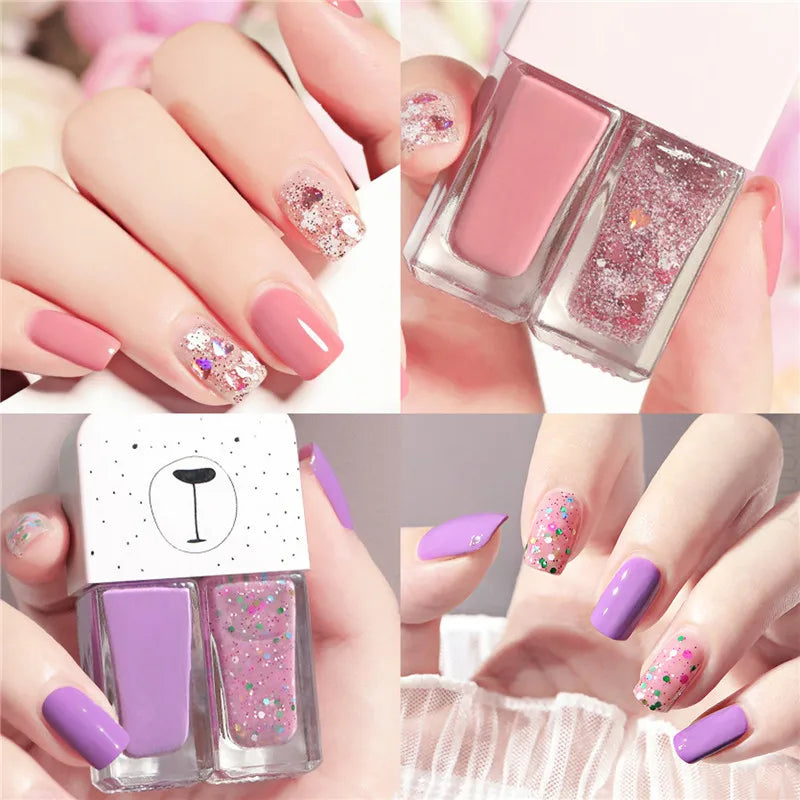 New 2 In 1 Candy Color Nail Polish Manicure Water-based Bright Scrub No Bake No Peeling Quick Dry Waterproof Lasting Nail Polish Qme