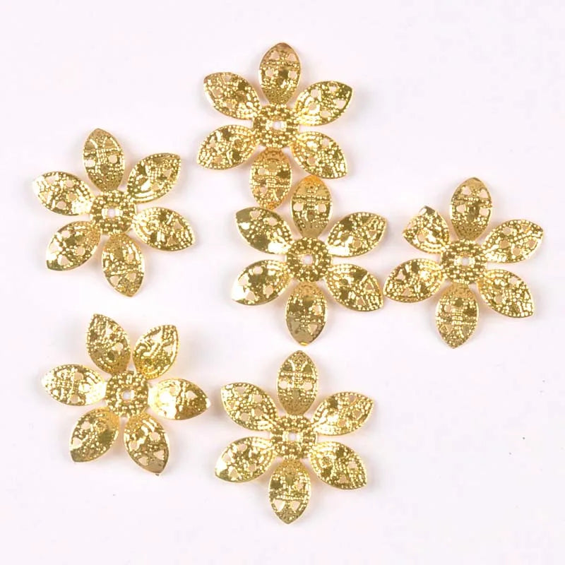 24mm 20Pcs Metal Crafts Flowers Connectors Wraps Filigree For Jewelry Making Pendants DIY Scrapbooking Decoration yk0762-7 Qme