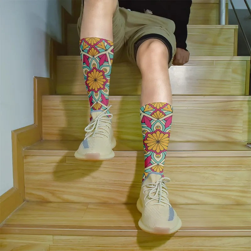 Creative Abstract 3D Mandala Socks Funny Kawaii Woman Cotton Unisex Qme