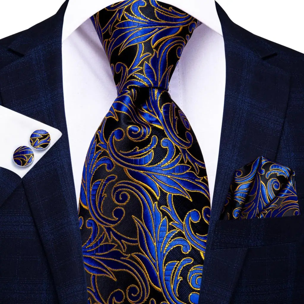 Business Tie Men Silk Blue Dots Necktie Plaid Cufflinks Wedding Qme 3347