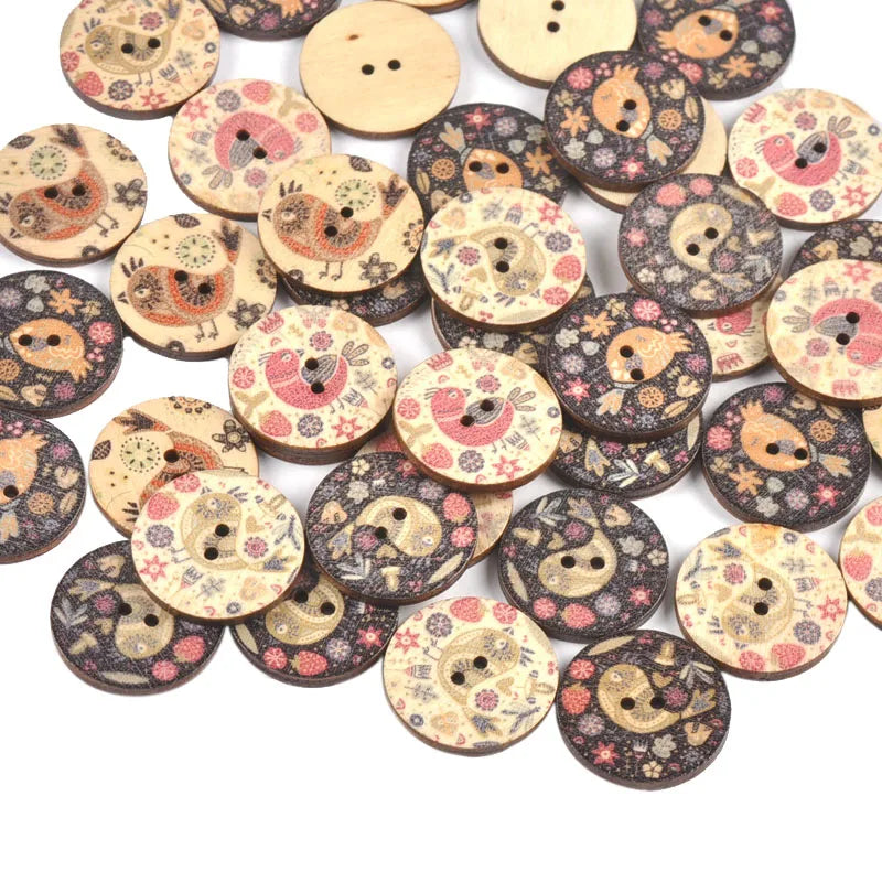 50Pcs Vintage Cute Bird Printed Wooden Buttons For Sewing Clothing Scrapbooking DIY Crafts Kids Garment Handmade Supplies c2909 Qme