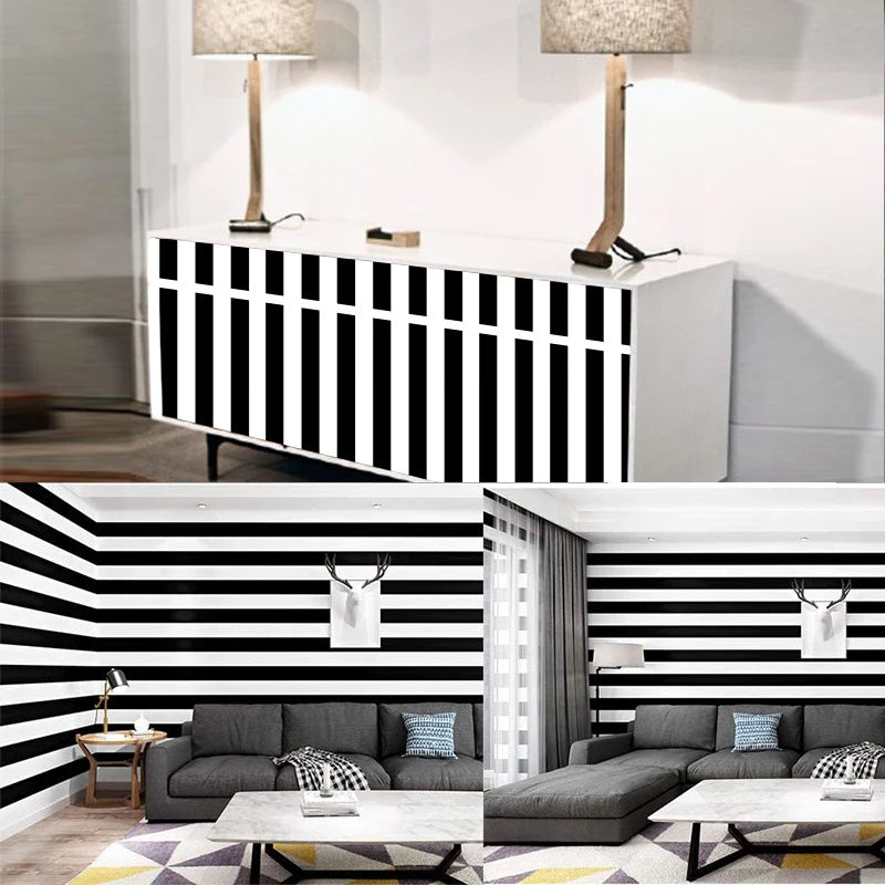 Stripe Black White Peel Stick Wallpaper Vinyl Waterproof Qme