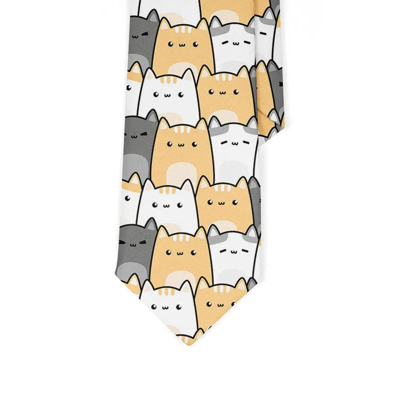 Men's Cute Print Tie Men Women Colourful Polyester Necktie Cat Dog Qme