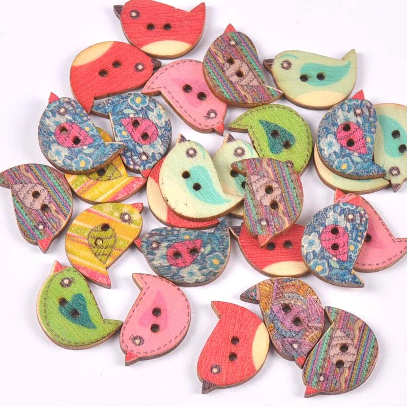 2 Hole Vintage Mixed Cartoon Painting Wooden Buttons For Clothes Sewing Crafts Scrapbooking DIY Kid Apparel Supplies 25pcs m1893 Qme 4