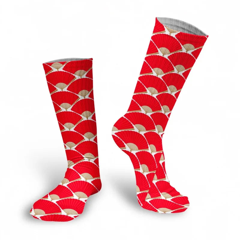 Women Nylon Long Socks 3D Print Cartoon Harajuku Heart Funny Tube Red Qme
