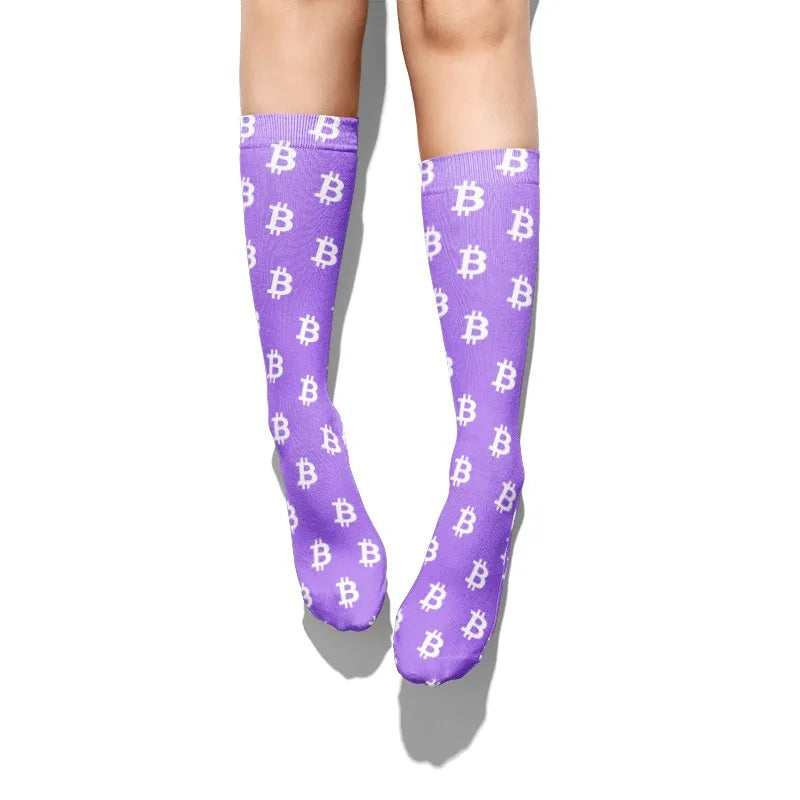Creative Bitcoin Print Socks Men Women Breathable Middle Tube Unisex Qme