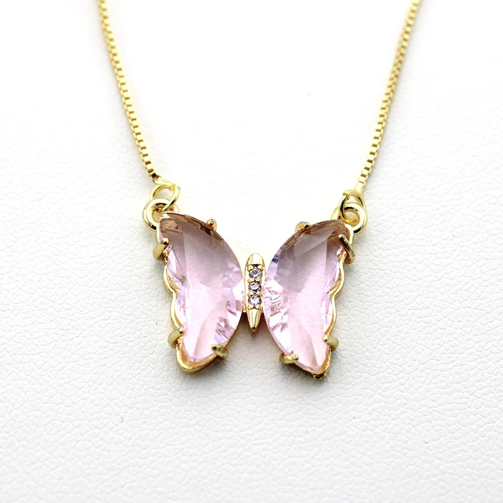 New AA Cubic Zircon Elegant Limited Jewelry Crystal Butterfly Double Sided Necklace Ladies Simple Style Jewelry Gift Qme 1