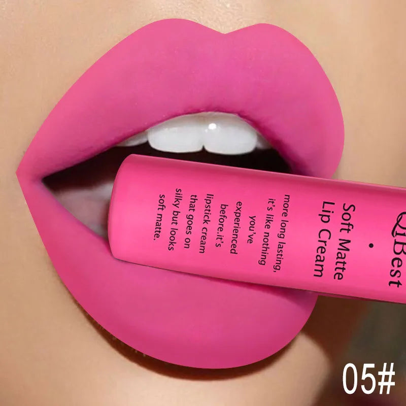 QIBEST Hots Matte Velvet Lip Glaze Moisturizing Lasting Non-stick Cup Lipgloss Not Easy To Fade Lip Stain Waterproof Makeup Qme 5