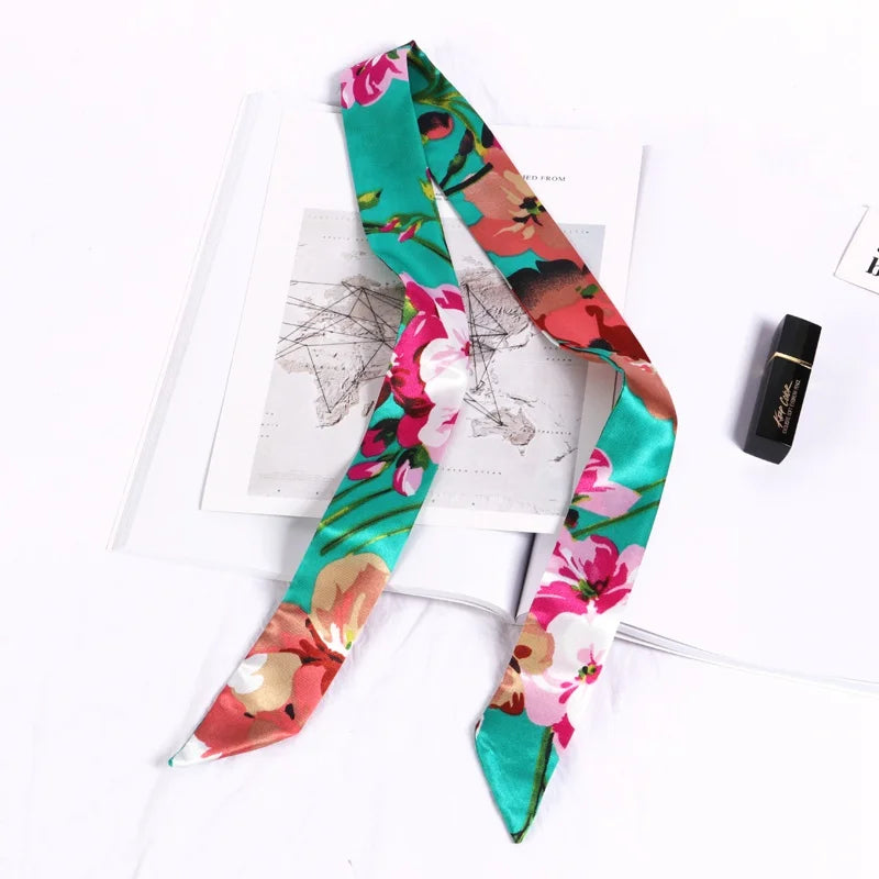 Print Flower Small Scarf Women Handle Bag Ribbons Fashion Head Long