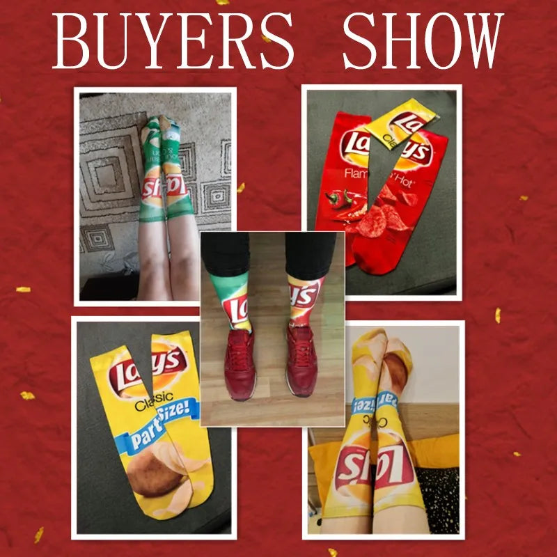Creativity Long Socks Female Art 3D Printed Potato Chips Tomato Qme