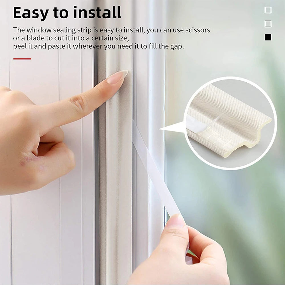4M Window Draft Stopper Self Adhesive Insulation Seal Strip Cuttable Dustproof Door Side Weather Stripping Soundproof Foam Qme